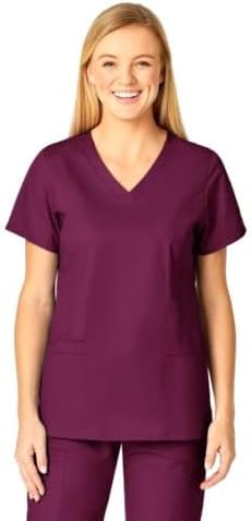 WINK WonderWORK Women's Shaped V-Neck Scrub Top - Wine