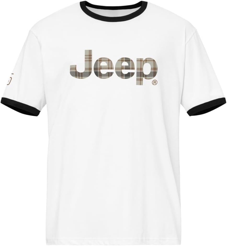 Jeep 85th Anniversary Ringer T-Shirt Plaid Logo - Officially Licensed Merchandise - As Pictured