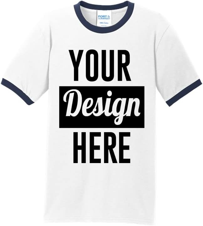 INK STITCH Unisex Pc54r Design Your Own Logo Image Texts Printing Cotton Ringer Tees - Multicolors - White\/Navy