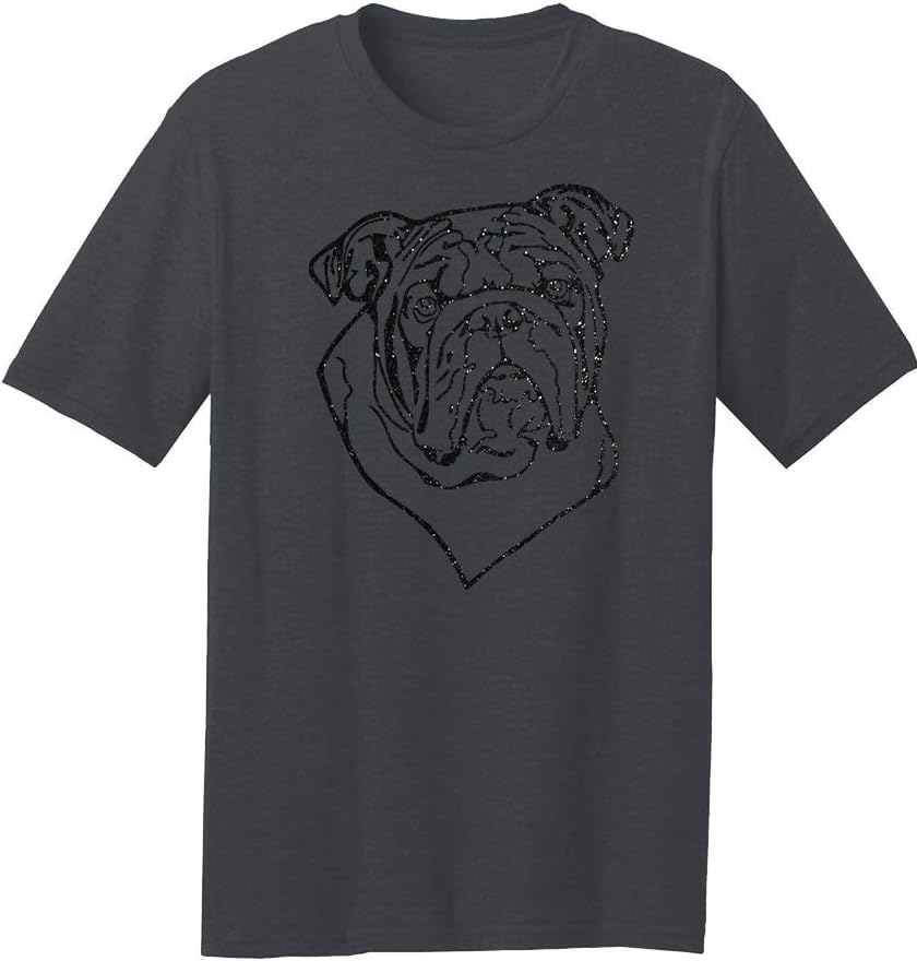 Dogline Mens English Bulldog Lovers Glitter Graphic Tee Shirt - Charcoal