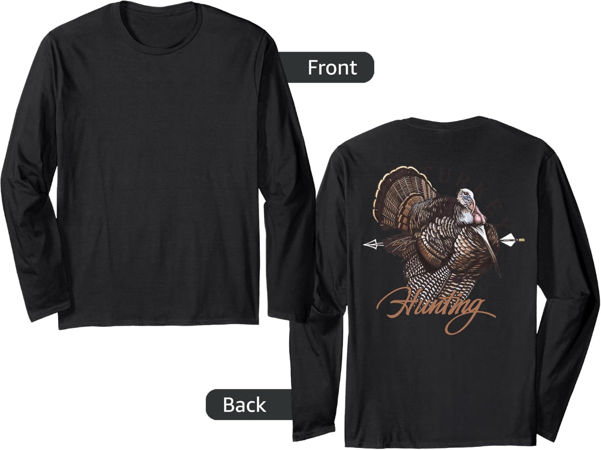 Turkey Hunting Long Sleeve T-Shirt Back - Adult Unisex Black