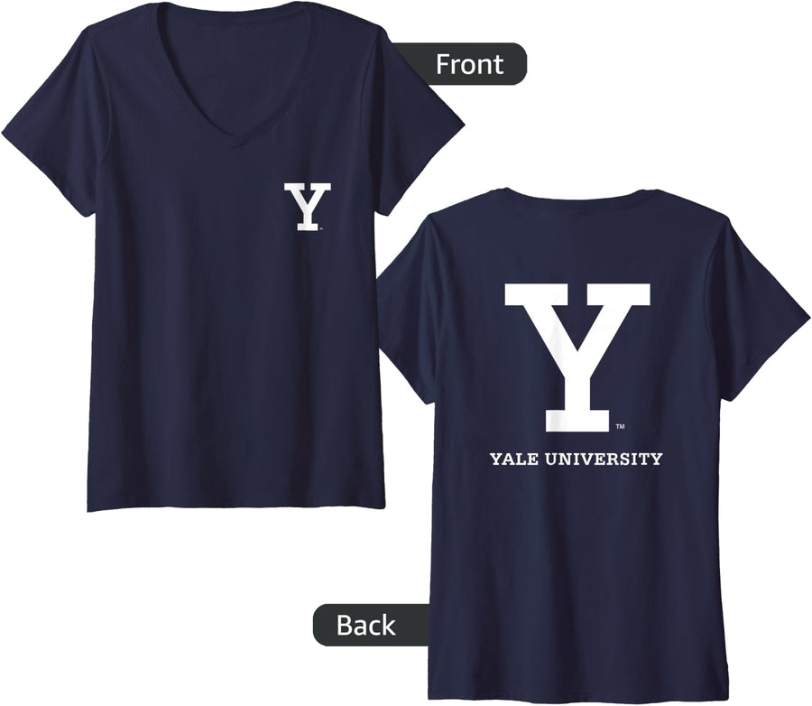 Womens Yale Bulldogs Front/Back Navy Officially Licensed V-Neck T-Shirt - Navy Blue