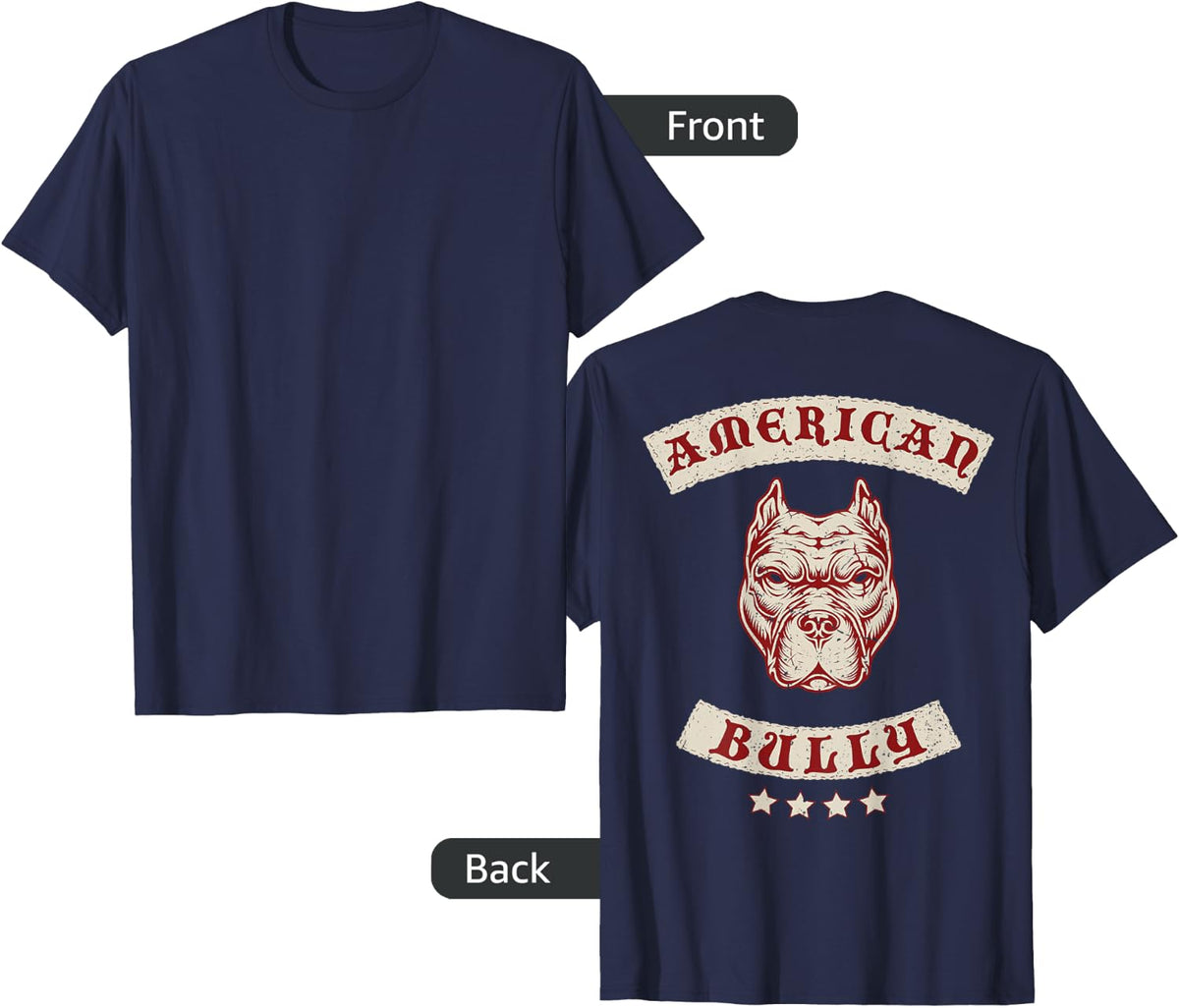 Pit Bull American Bully Dog Breed MC Style (Design on Back) T-Shirt - Navy Blue