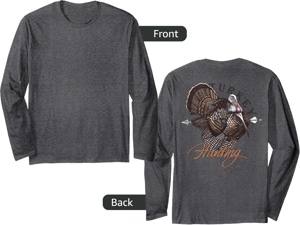 Turkey Hunting Long Sleeve T-Shirt Back - Adult Unisex Dark Heather Grey