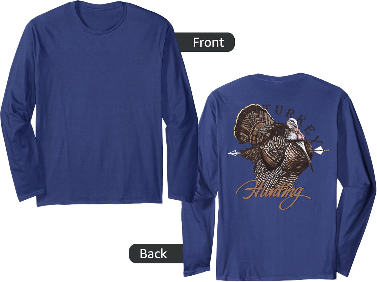 Turkey Hunting Long Sleeve T-Shirt Back - Adult Unisex Navy Blue
