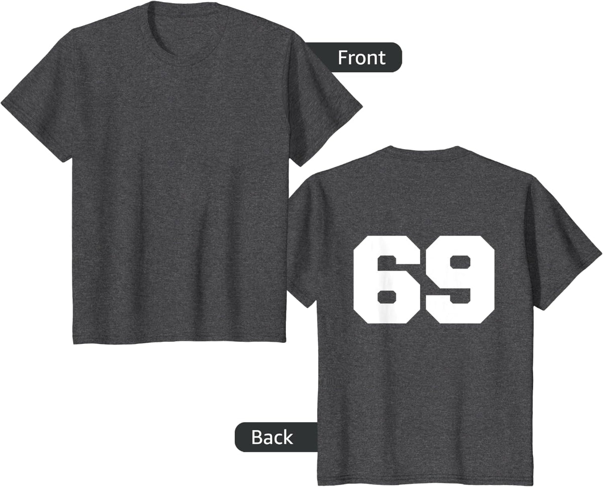 Number 69 Sports Jersey Player #69 Fan BACK PRINT Varsity T-Shirt - Dark Heather Grey
