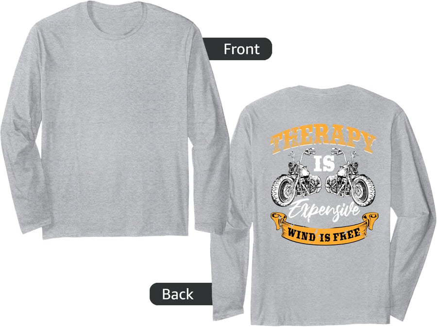 Biker Gear Motorcycle Gifts Image On Back Of Shirt Long Sleeve T-Shirt - Adult Unisex Heather Grey