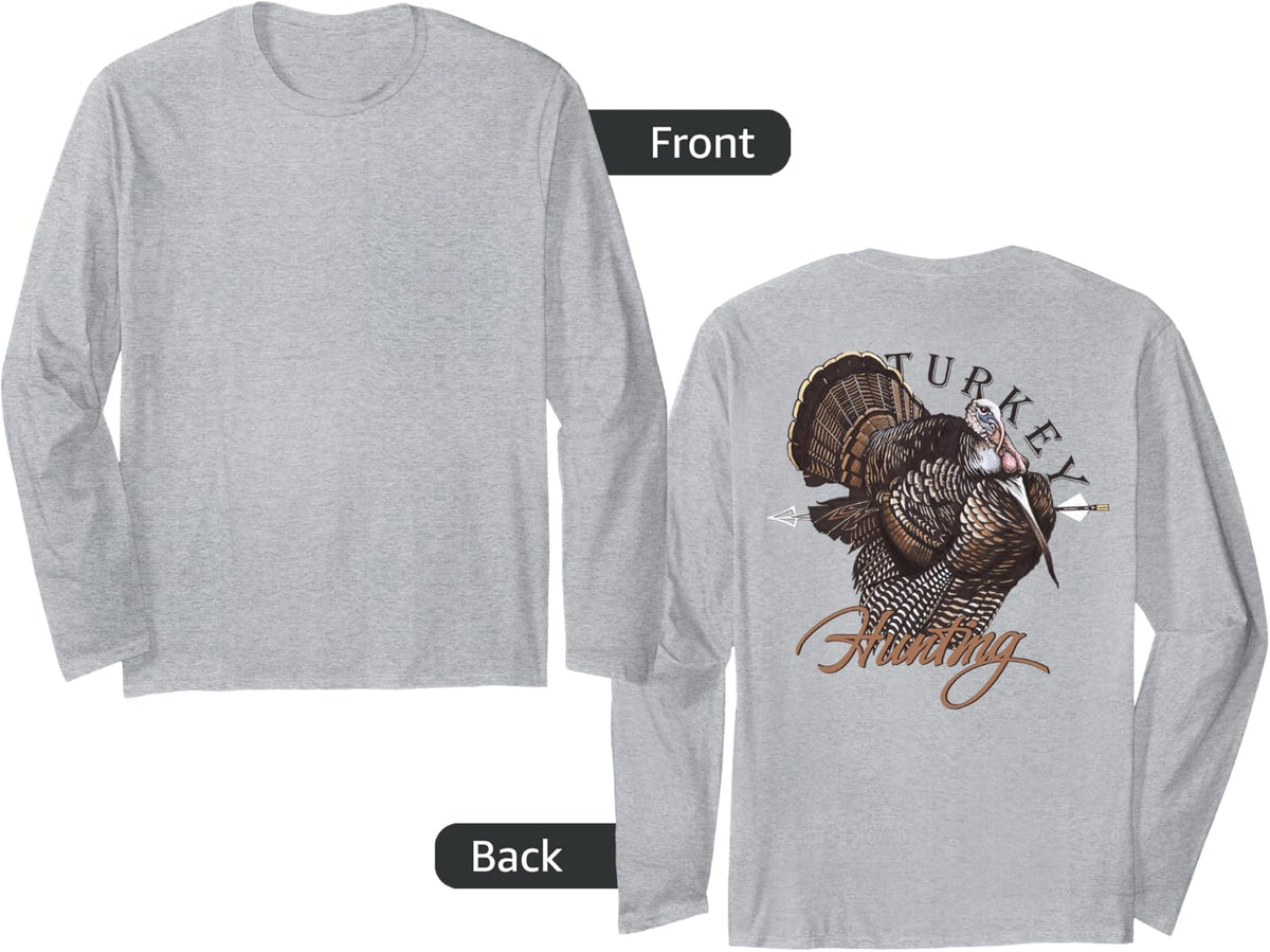Turkey Hunting Long Sleeve T-Shirt Back - Adult Unisex Heather Grey