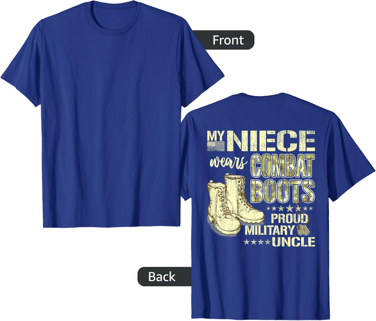 My Niece Wears Combat Boots Dog Tags - Proud Military Uncle Men Women T-Shirt - Royal Blue