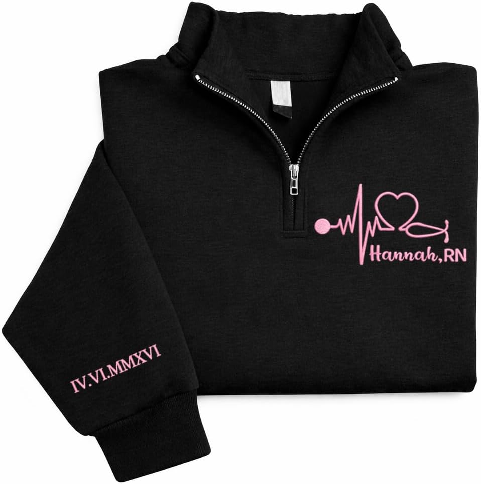 IZI POD Personalized Nurse Sweatshirt with Name, Stethoscope, Heart Design, Custom Gift for Healthcare Professionals -