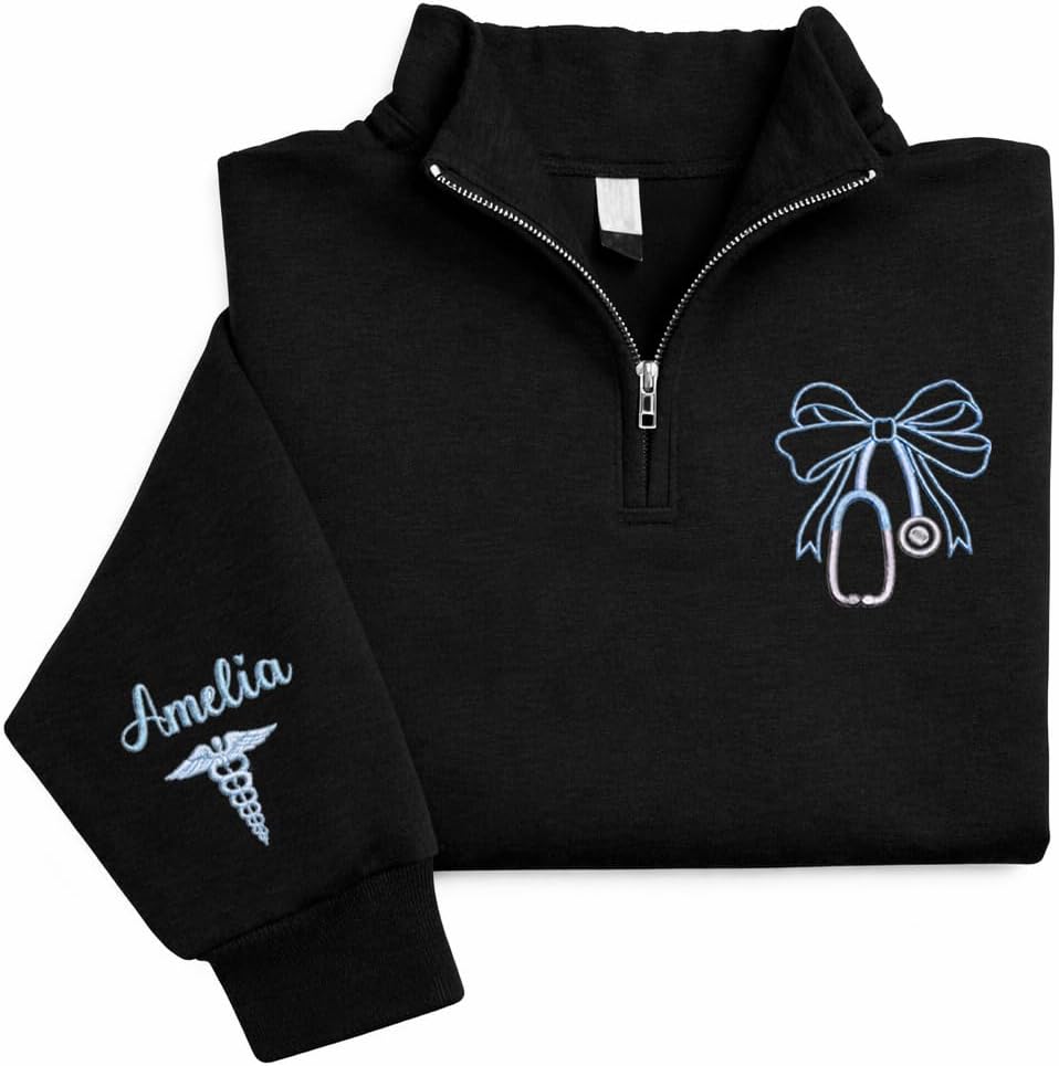IZI POD Personalized Nurse Sweatshirt with Name, Stethoscope, Heart Design, Custom Gift for Healthcare Professionals -
