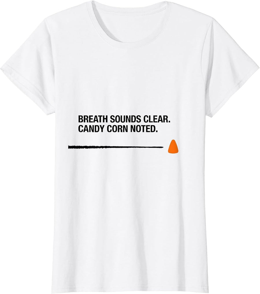 Women's Breath Sounds Clear Candy Corn Noted Respiratory Therapist T-Shirt - White