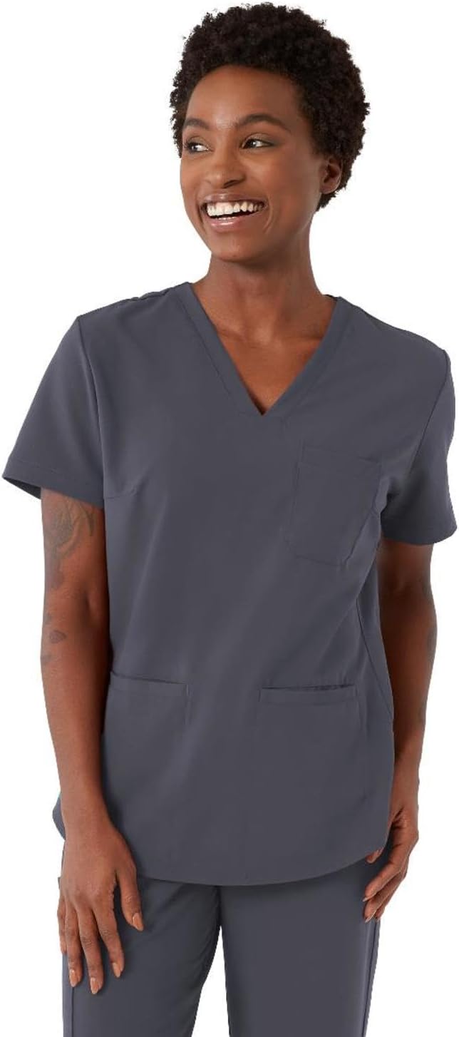 AVE Mill Unisex Chest Pocket V-Neck Scrub Top, Charcoal, Medium - As Pictured