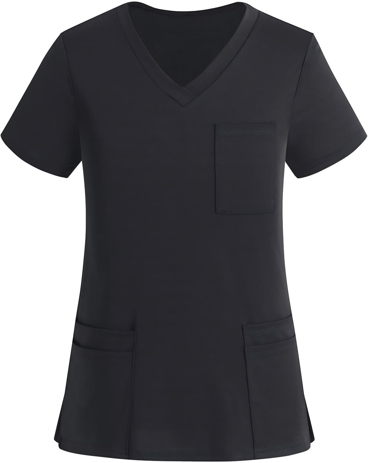 Scrubs Tops Women, Short Sleeve V Neck Nurse Working Uniforms - Black