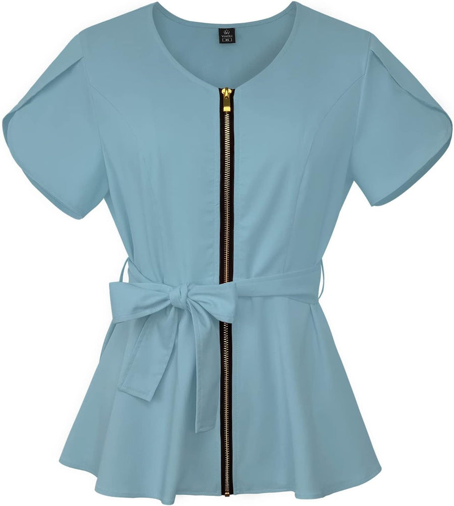 niaahinn Scurb Top for Women Multi-Color Workwear Medical Nurse Uniform T-Shirt - Light Blue
