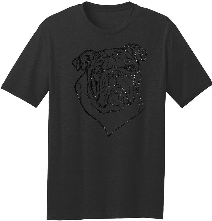 Dogline Mens English Bulldog Lovers Glitter Graphic Tee Shirt - Black