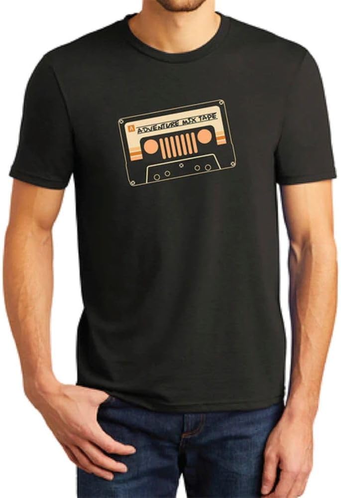 Jeep Mixtape T-Shirt – Adventure Cassette Tape Off-Road Graphic Tee Lovers – Soft Lightweight Cotton Blend - Black