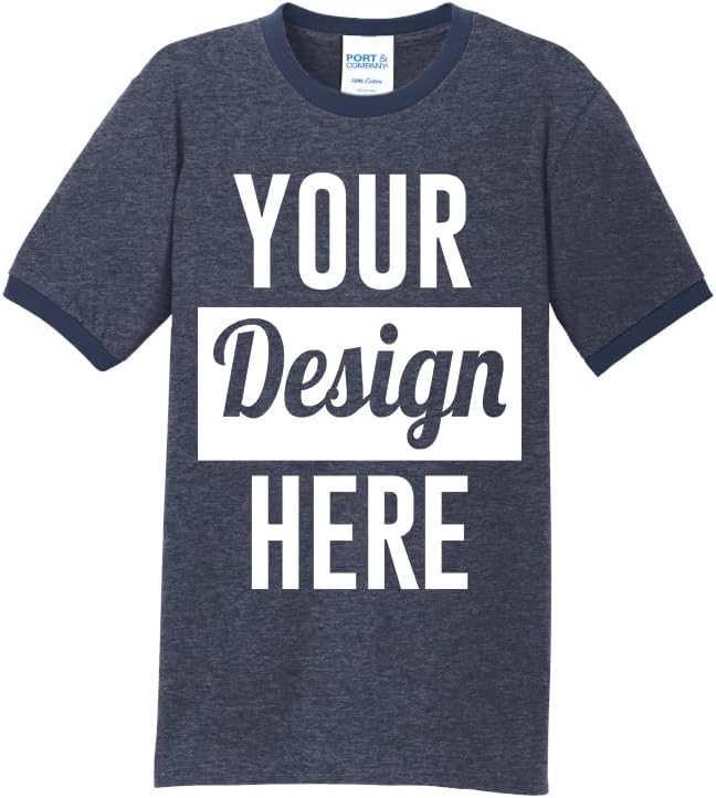 INK STITCH Unisex Pc54r Design Your Own Logo Image Texts Printing Cotton Ringer Tees - Multicolors - Heather Navy\/Navy