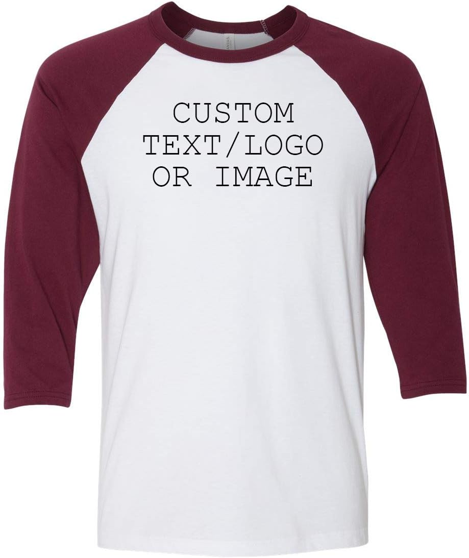 INK STITCH Custom Unisex Deisgn Your Own 3/4 Sleeve Baseball Tshirts Tees - Maroon\/White