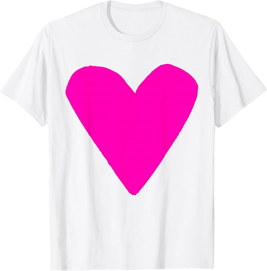 Pink Heart White T-Shirt Tee for Women Men Pop Art Graphic Shirts Cute Fashion - White