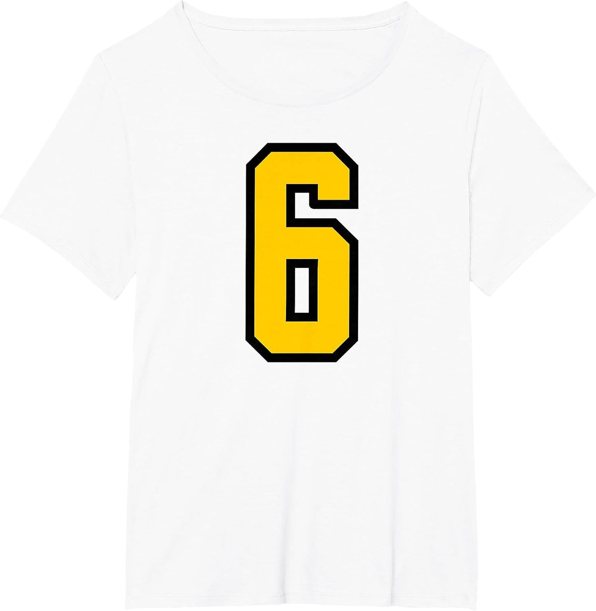 Yellow Black Sports Team Number #6 T-Shirt - White