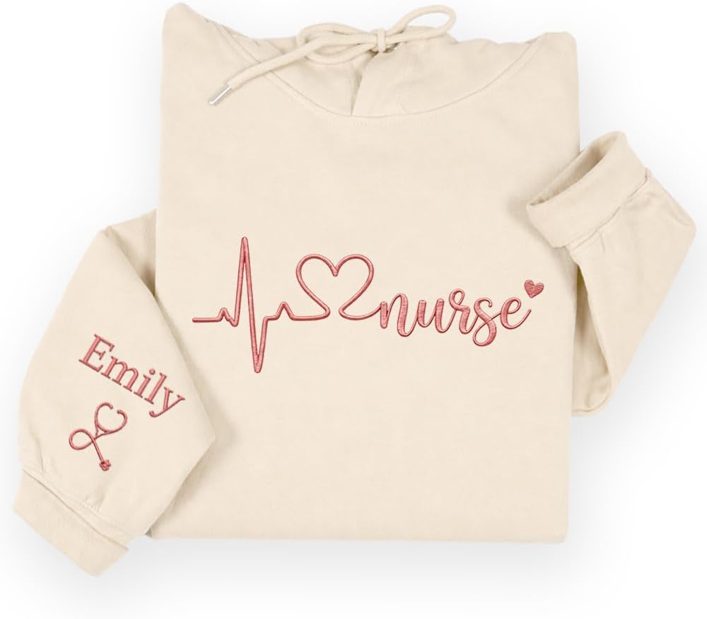 IZI POD Personalized Nurse Sweatshirt with Name, Stethoscope, Heart Design, Custom Gift for Healthcare Professionals -