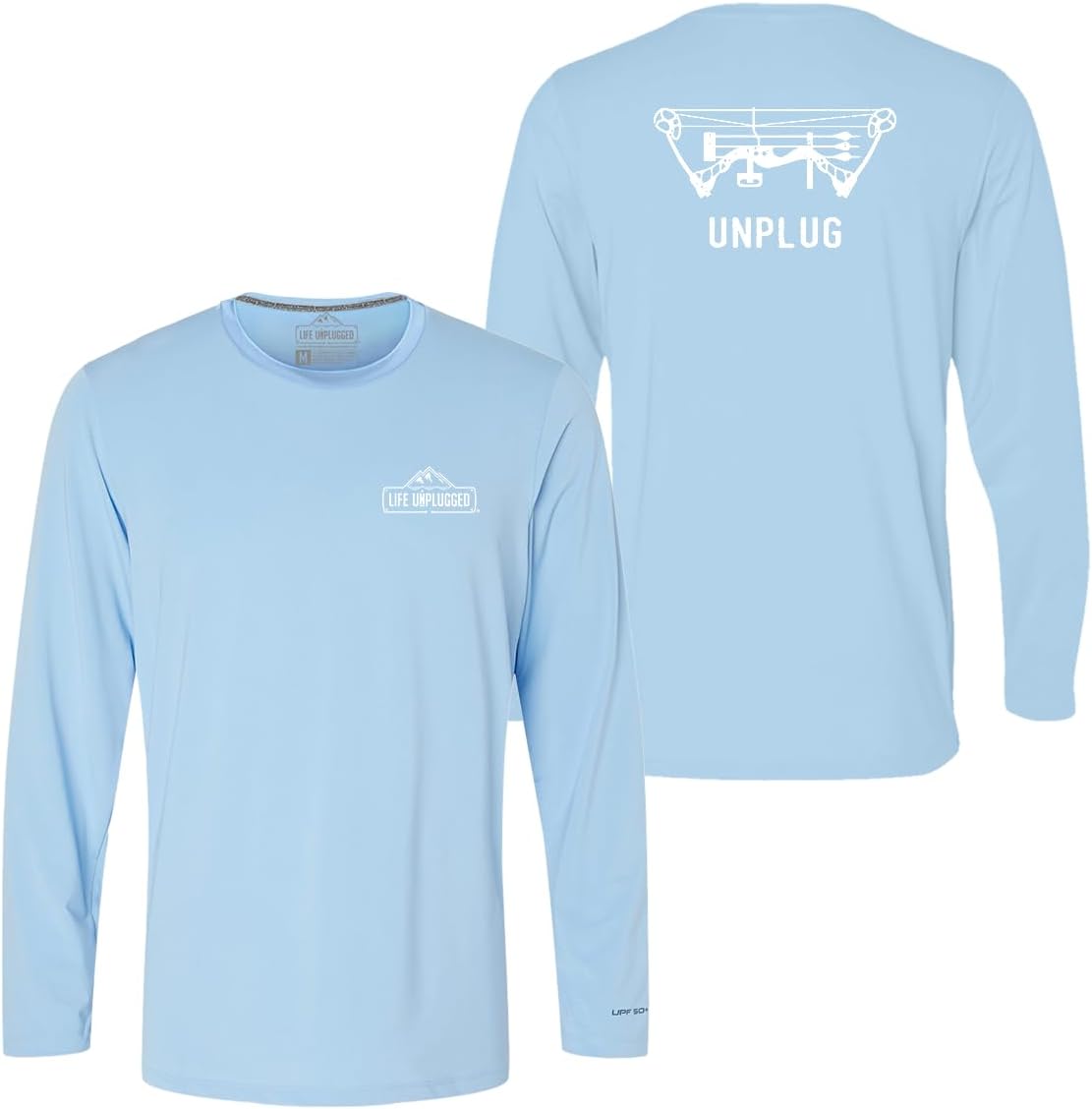 Bow Hunting Long Sleeve Shirt Men & Womens Compound Bow Poly Spandex High Performance Longsleeve with UPF 50 - Blue Mist -
