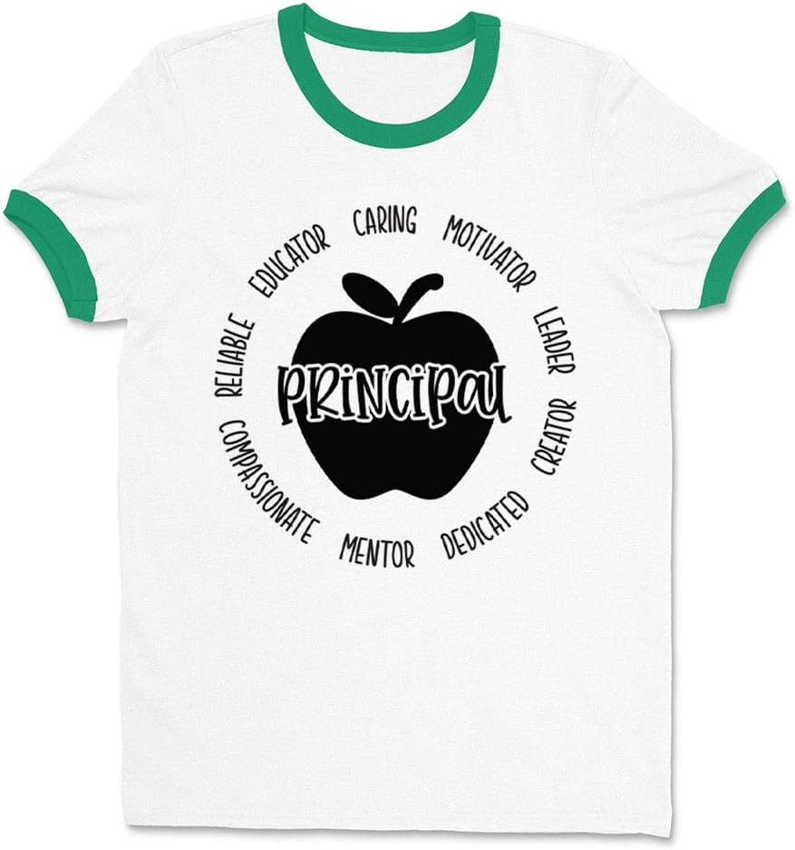 Principal Apple Ringer Tee Shirt Unisex - White\/Kelly Green