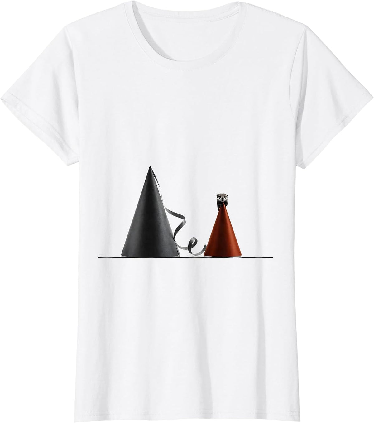 Pointed Party Hats Otter Lover Minimalist Humor T-Shirt - White