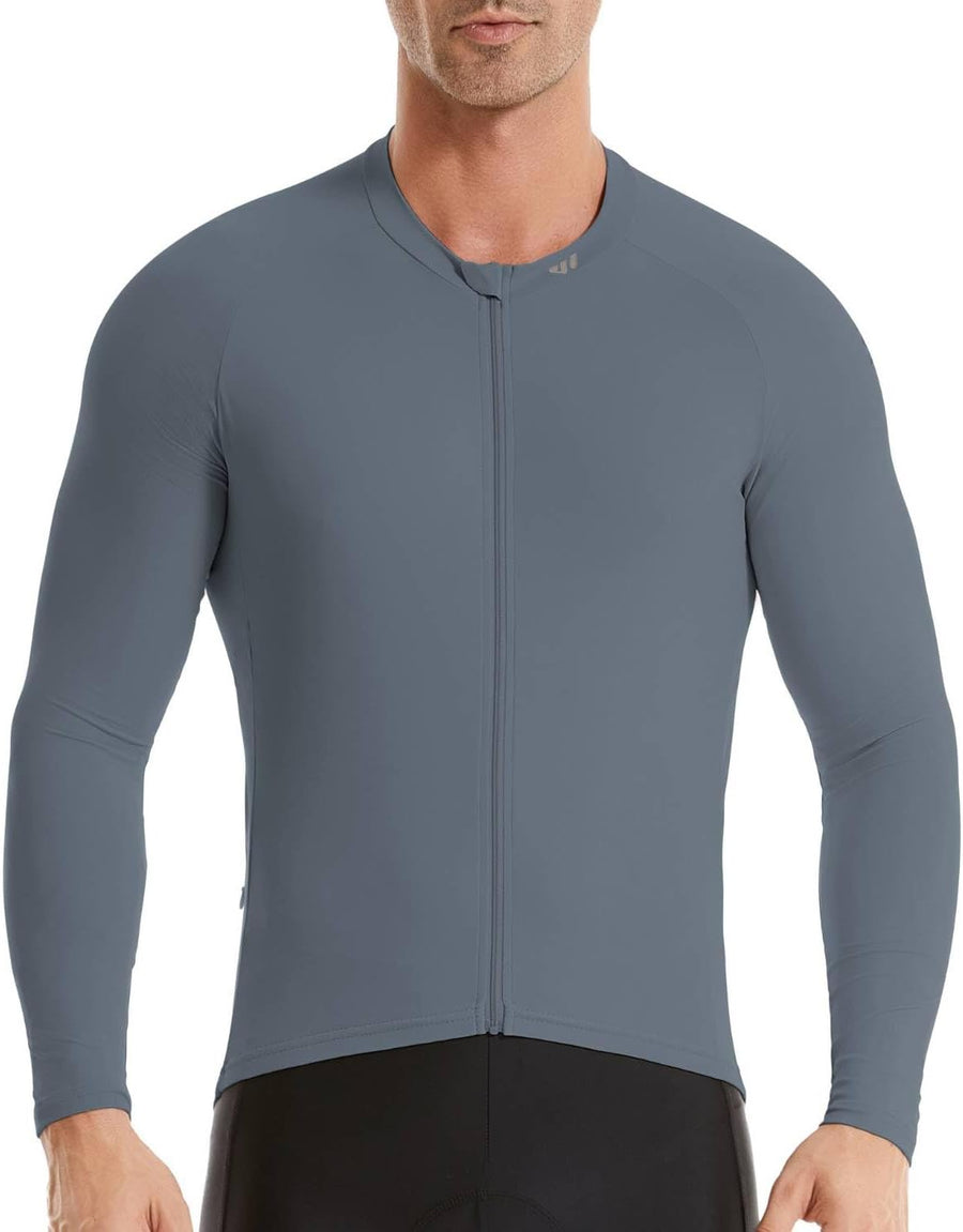 Wulibike Cycling Jersey Men Long Sleeve, Road Bike Jerseys Full Zipper with Pockets, Suitable for Spring and Autumn Grey L -