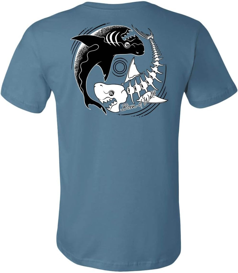 Scuba Diving Shark T-Shirt: Mens Yin Yang: Surf | Fishing | Spearfishing - Steel Blue