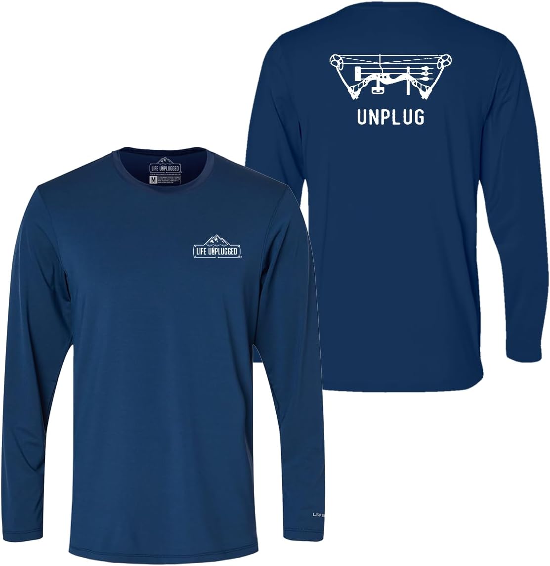 Bow Hunting Long Sleeve Shirt Men & Womens Compound Bow Poly Spandex High Performance Longsleeve with UPF 50 - Navy - Back