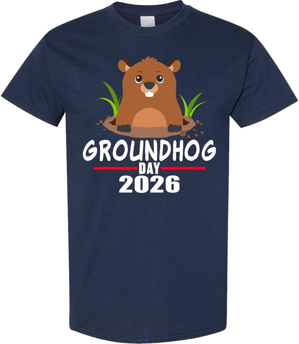 inktastic Groundhog Day 2026 Adult T-Shirt - Navy Blue