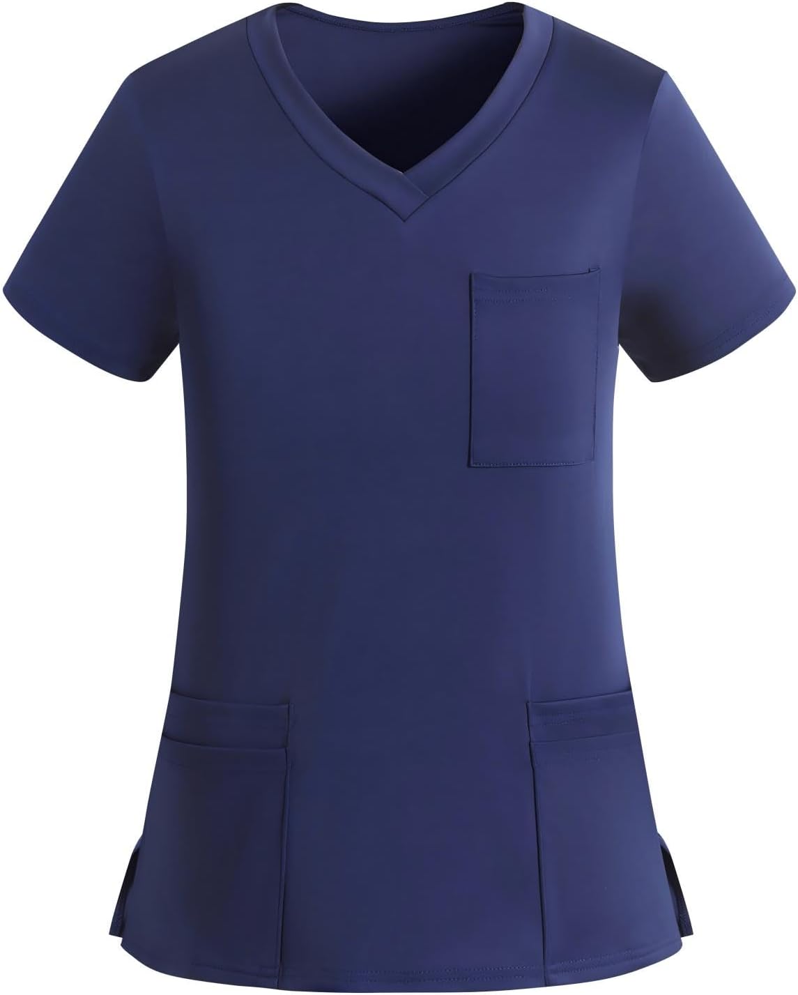 Scrubs Tops Women, Short Sleeve V Neck Nurse Working Uniforms - Navy Blue