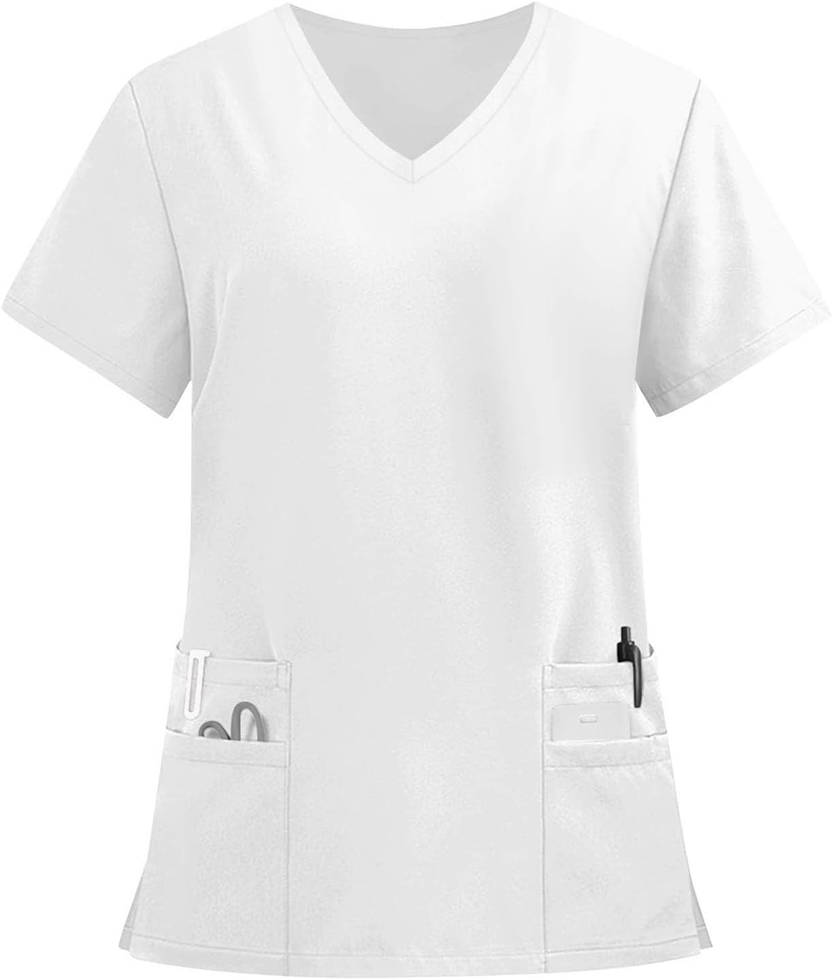 Scrub Tops Women Short Sleeve V Neck Womens Scrubs with Pocket - 01-white