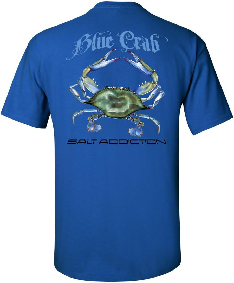 Salt Addiction Saltwater Blue Crab Fishing T-Shirt, Men's Short Sleeve, Cotton and 50/50 S-5XL - Royal
