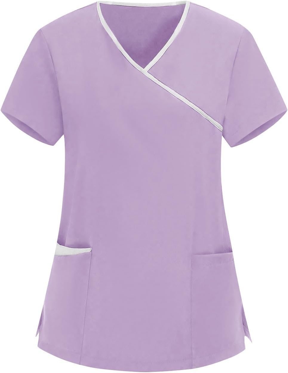 Scrubs Top for Women with Pocket Short Sleeve V Neck Nurse Uniform High Elastic Breathe Summer Scrub Housekeeping - Purple