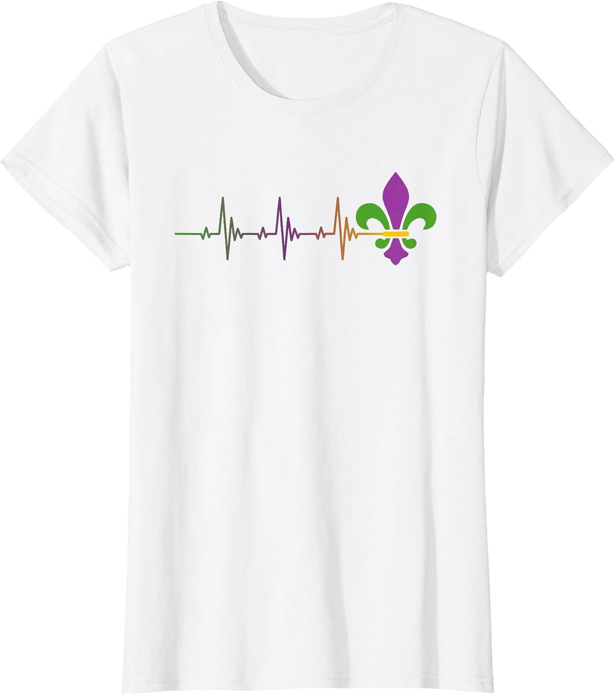 Heartbeat Mardi Gras - EKG Pulse Line Fleur-De-Lis Parade T-Shirt - White