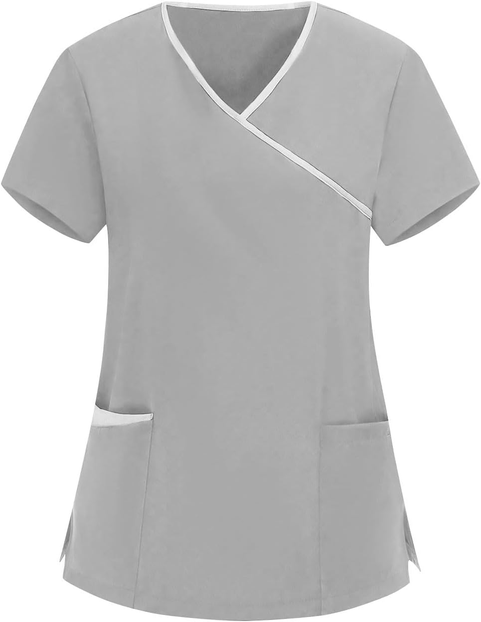 Scrubs Top for Women with Pocket Short Sleeve V Neck Nurse Uniform High Elastic Breathe Summer Scrub Housekeeping - Gray