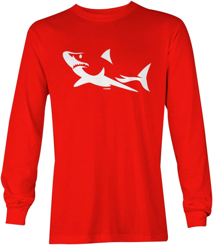 Shark Silhouette - Great White Hammerhead Unisex Long Sleeve Shirt - Red