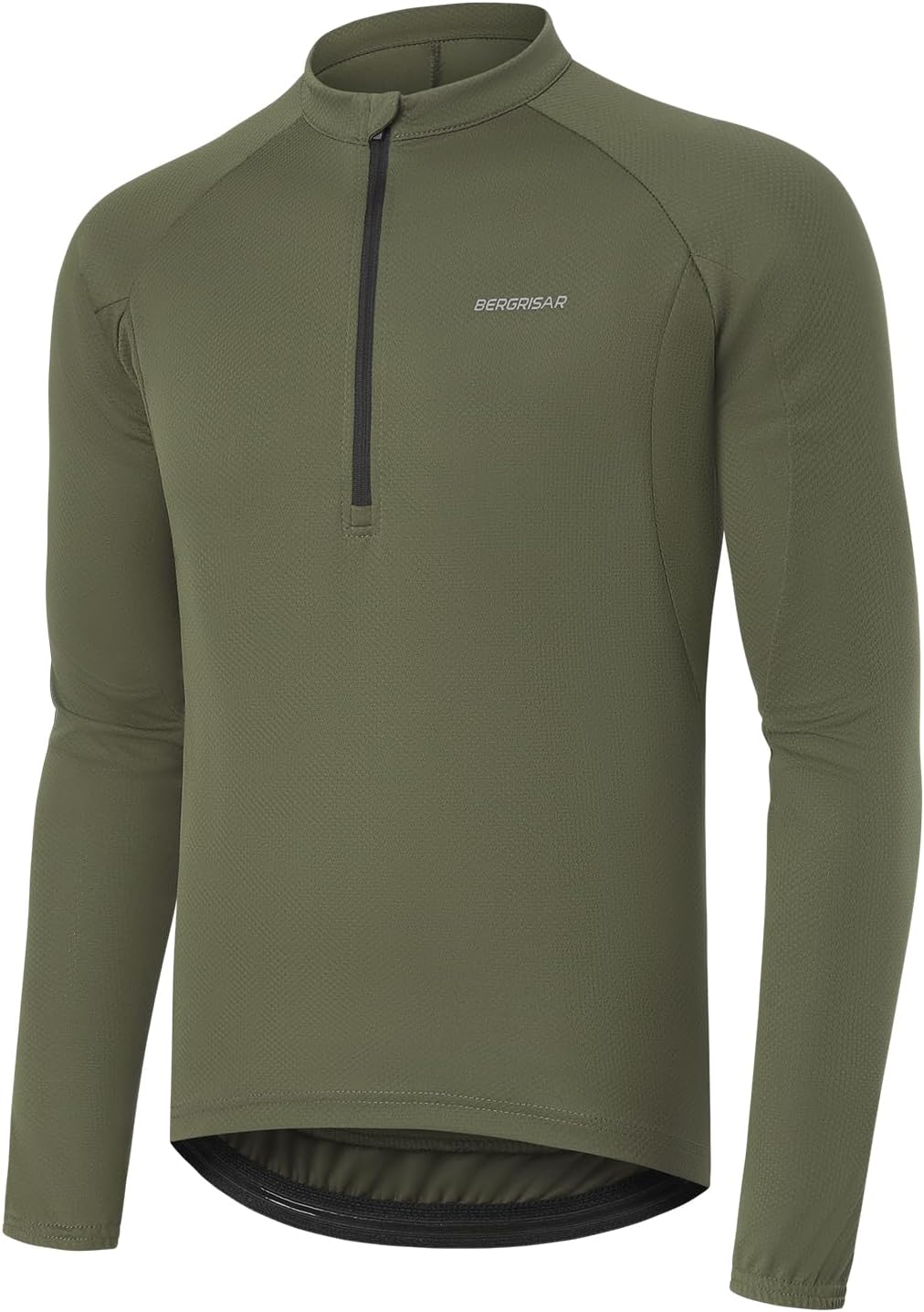 BERGRISAR Long Sleeve Cycling Jersey Men Half Zip Bike Shirt - Army Green