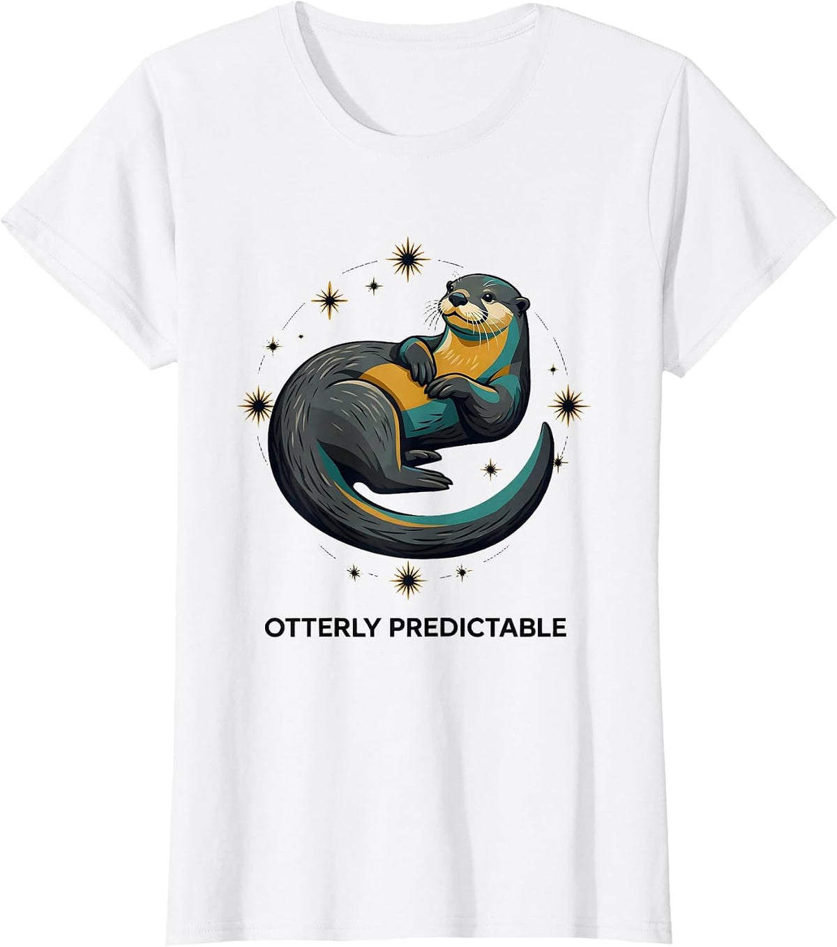 Women's Otterly Predictable Midcentury Modern Otter Lover Pun Humor T-Shirt - White