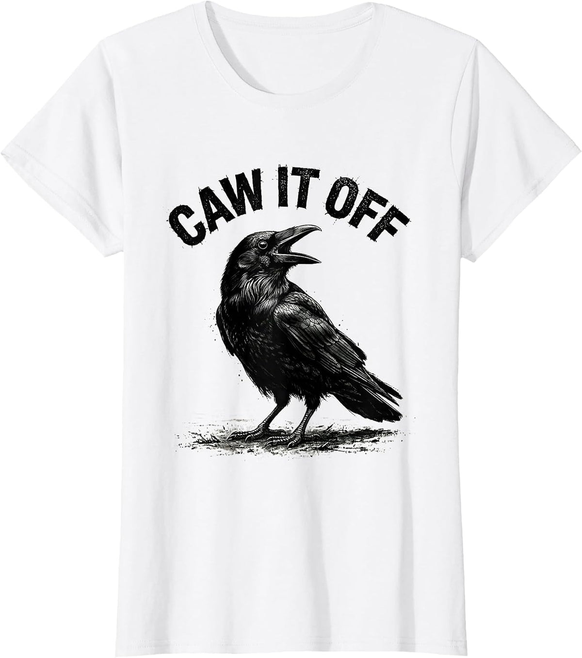 Caw It Off Gothic Crow Raven Bird Pun Humor T-Shirt - White