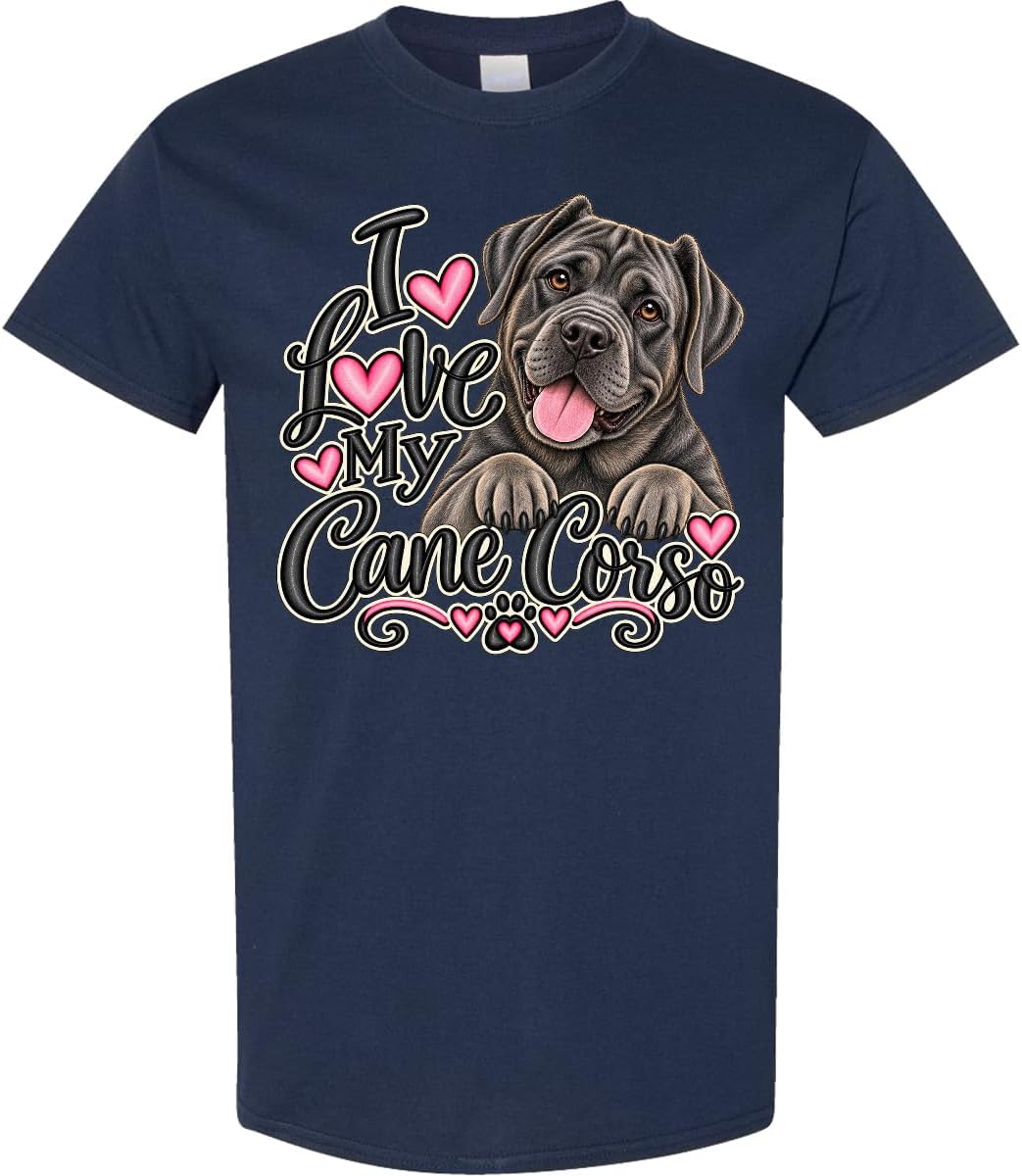 inktastic I Love My Cane Corso Dog Adult T-Shirt - Navy Blue