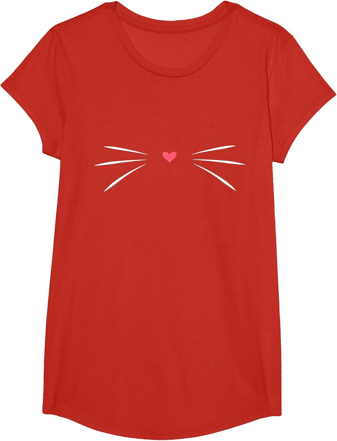 Funny Design with cat Motif - Whiskers with Heart T-Shirt - Girls Red