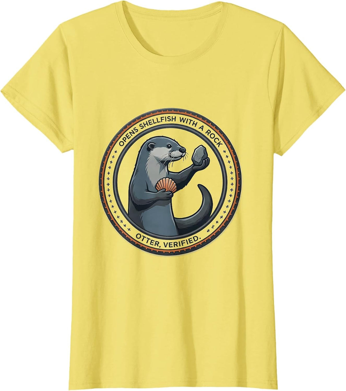 Opens Shellfish With A Rock Otter Verified Funny Otter Lover T-Shirt - Lemon Yellow