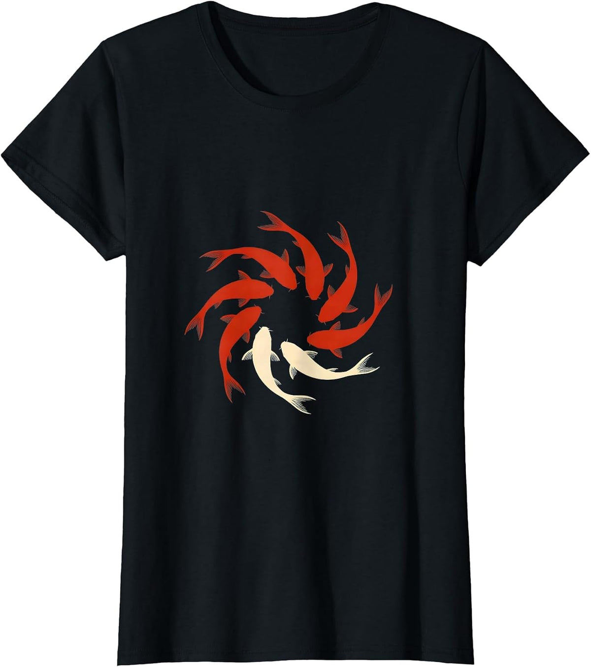 Seven Koi Fish Spiral Art Design T-Shirt - Black