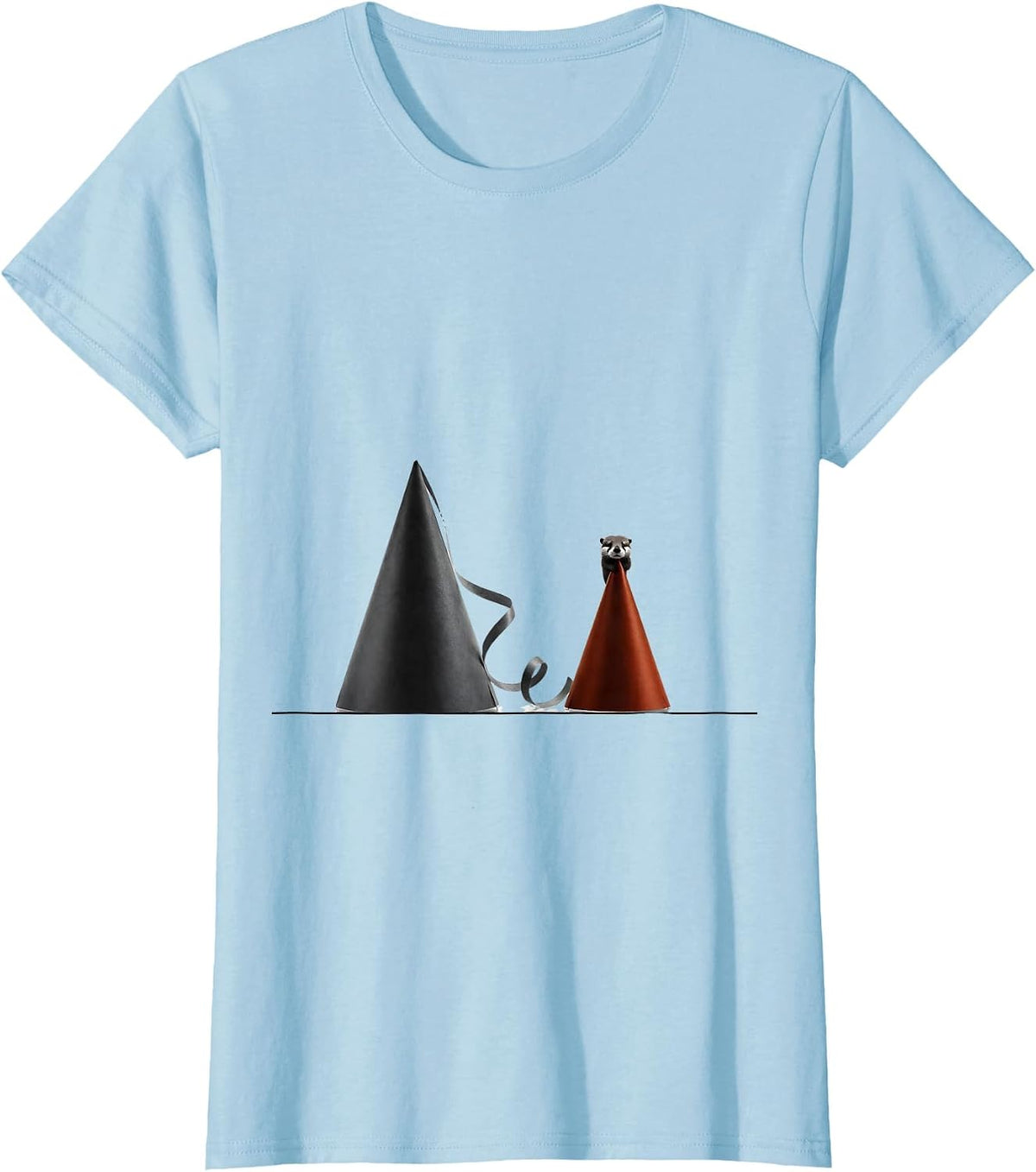 Pointed Party Hats Otter Lover Minimalist Humor T-Shirt - Baby Blue