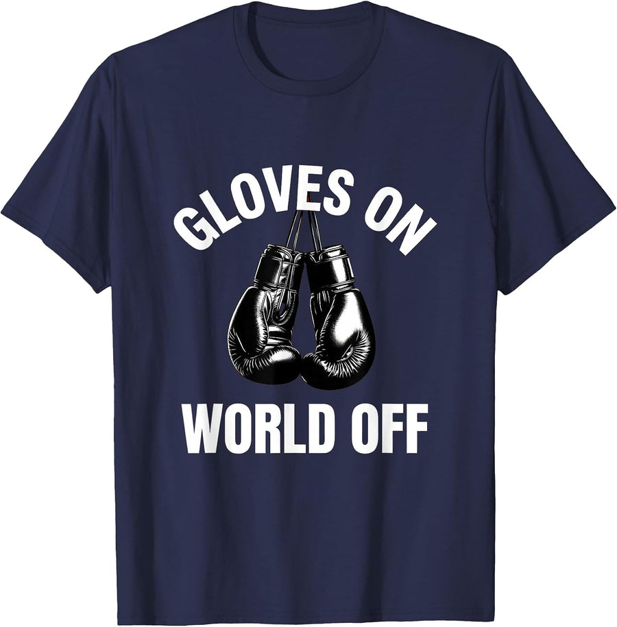 Gloves On World Off Boxing Graphic Design T-Shirt - Navy Blue