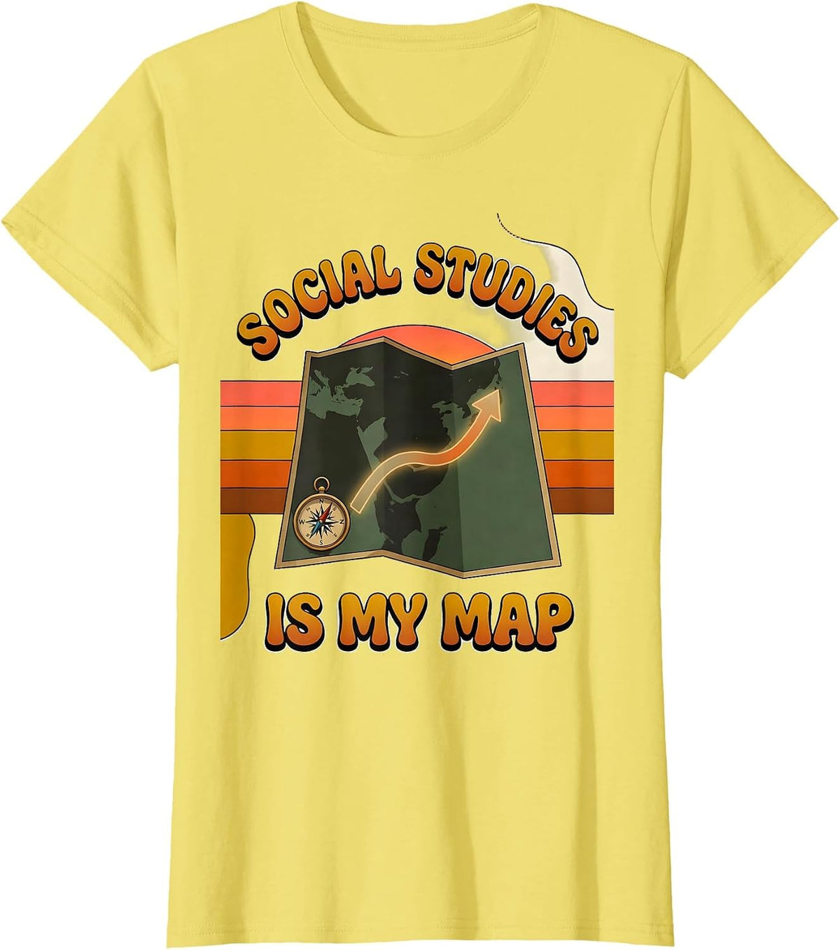 Social Studies Is My Map Retro Funny Teacher Back To School T-Shirt - Lemon Yellow